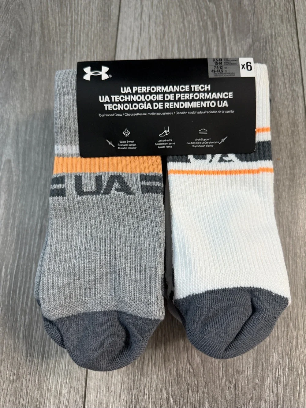 Under Armour 6 Pairs Men’s Crew Socks Cushioned NWT